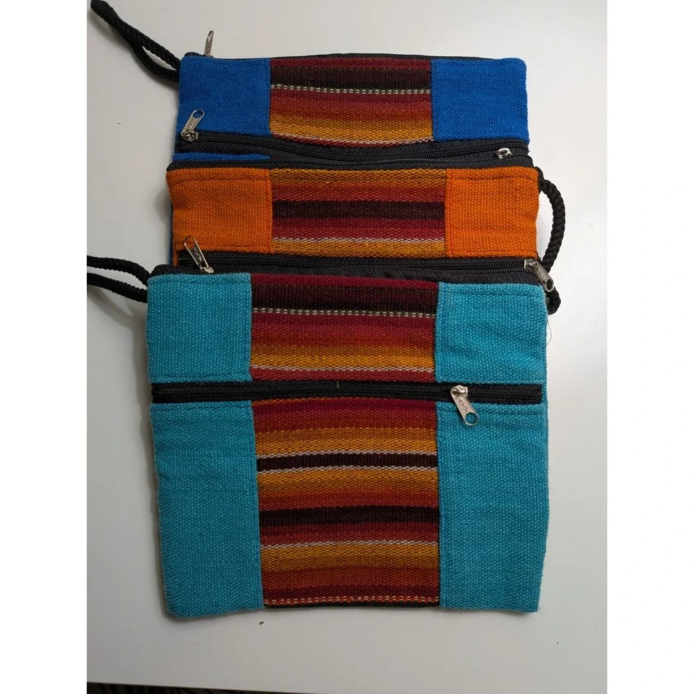 Woven Striped Jewelry Makeup Travel Pouch Set of 3 Wristlet Catchall Bolivia